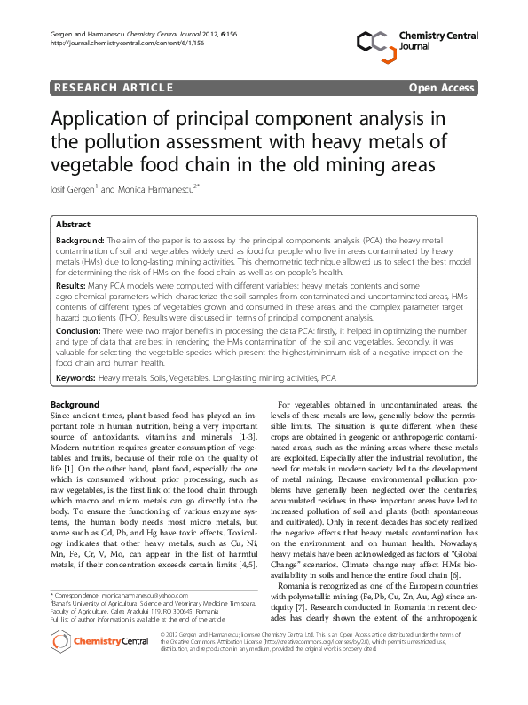 (PDF) Application of principal component analysis in the pollution ...