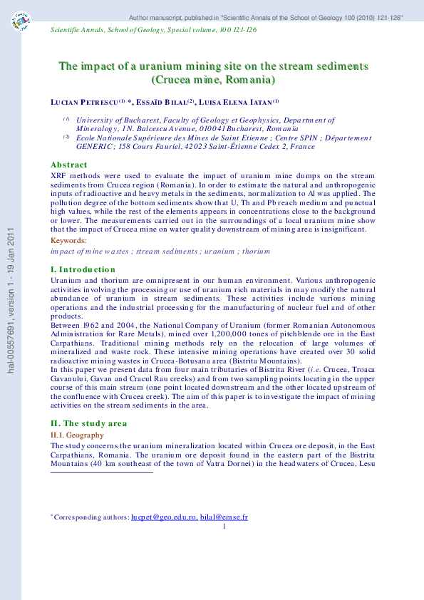(PDF) The impact of a uranium mining site on the stream sediments ...