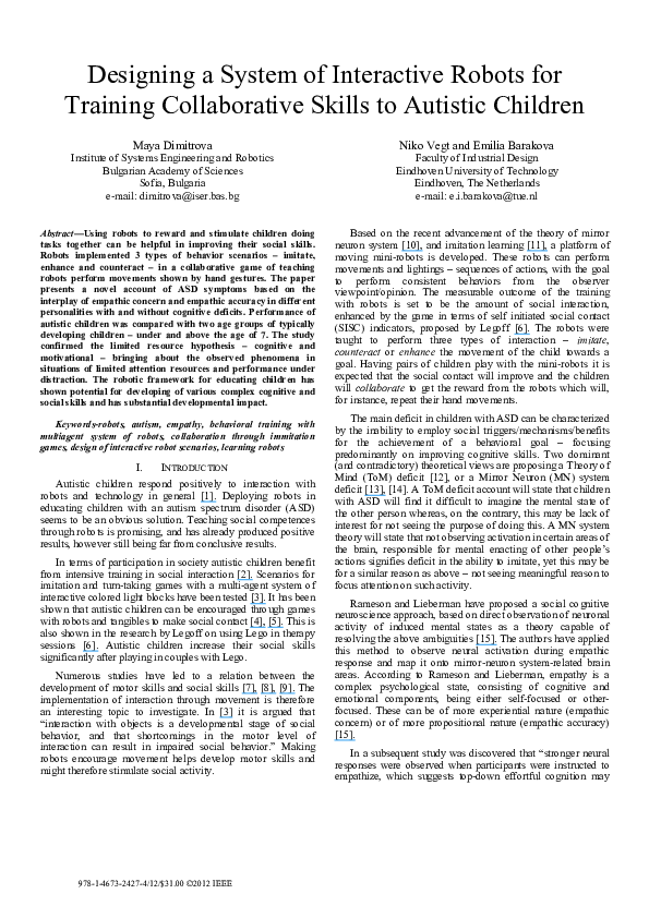 (PDF) Designing a system of interactive robots for training ...