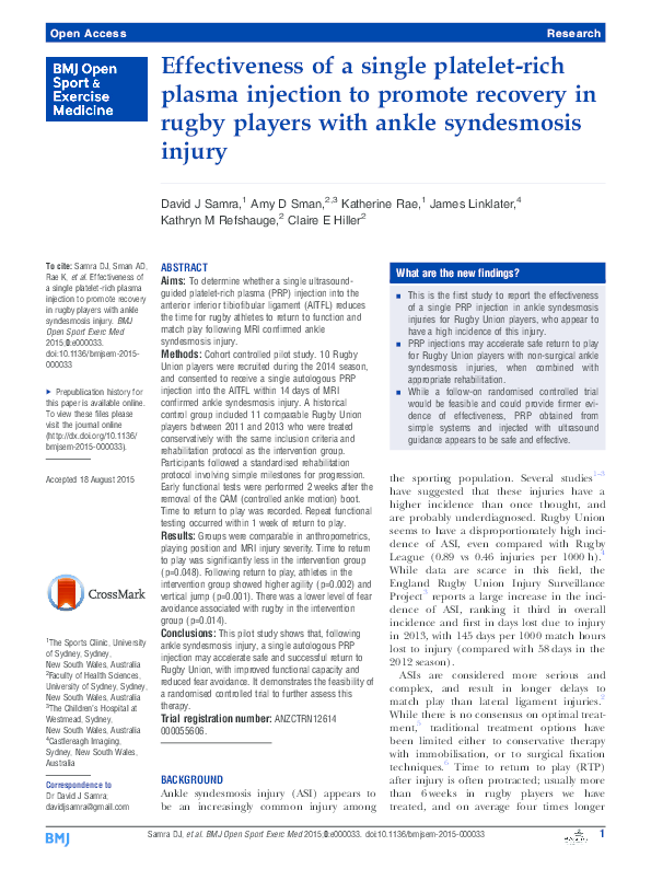 (PDF) Effectiveness of a single platelet-rich plasma injection to ...