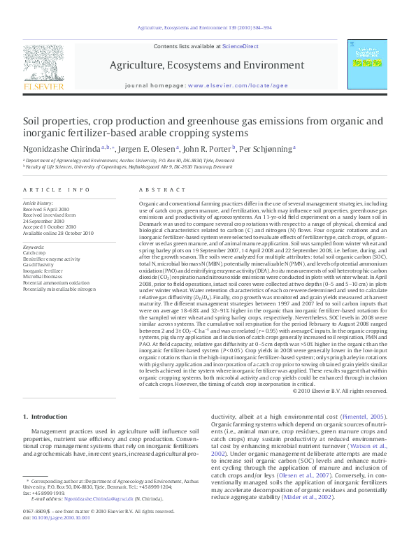 (PDF) Soil properties, crop production and greenhouse gas emissions ...