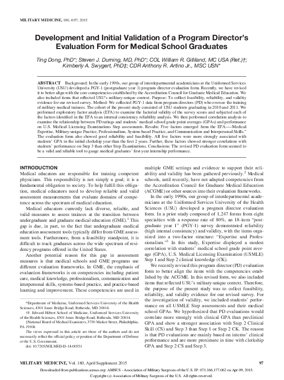 (PDF) Development and Initial Validation of a Program Director's ...
