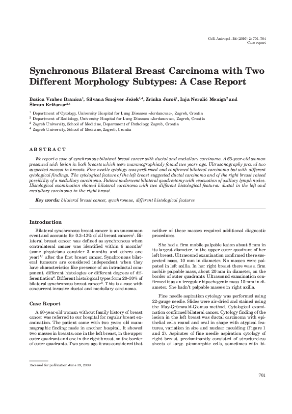 (PDF) Synchronous bilateral breast carcinoma with two different ...