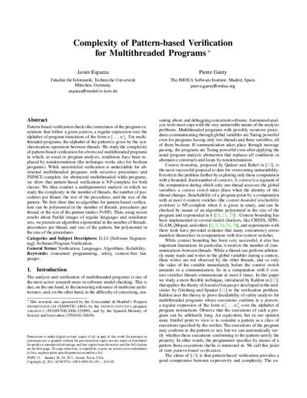 (PDF) Complexity of pattern-based verification for multithreaded programs
