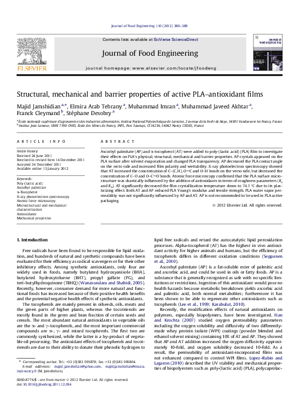 (PDF) Structural, mechanical and barrier properties of active PLA ...