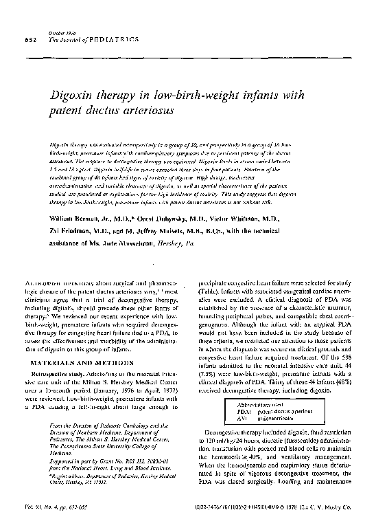 (PDF) Digoxin therapy in low-birth-weight infants with patent ductus ...