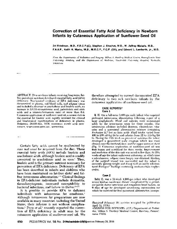 (PDF) Correction of essential fatty acid deficiency in newborn infants ...