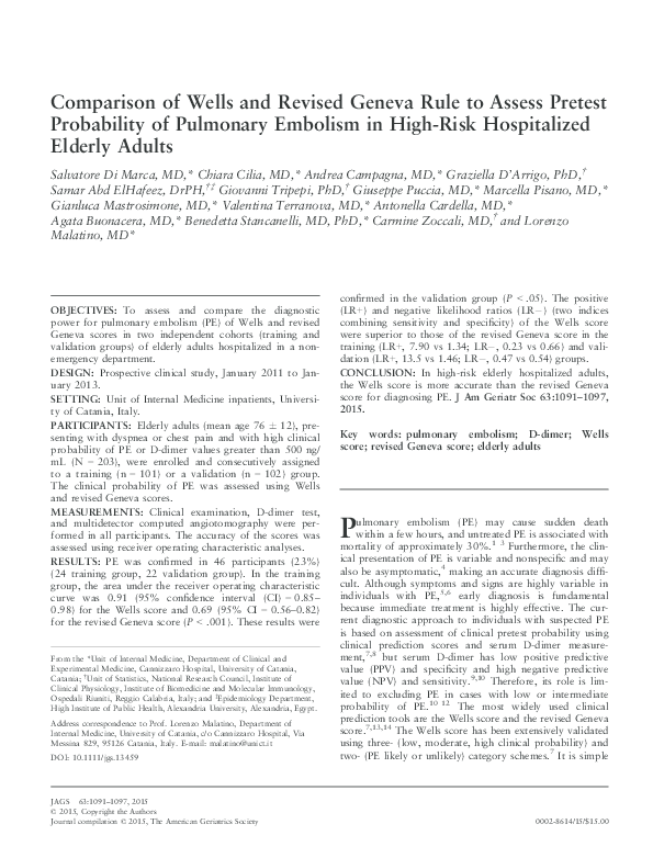 (PDF) Comparison of Wells and Revised Geneva Rule to Assess Pretest ...