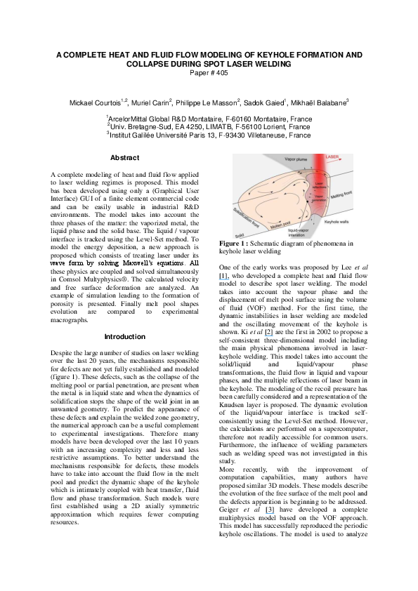 (PDF) A complete heat and fluid flow modeling of keyhole formation and ...