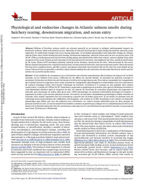 (PDF) Physiological and endocrine changes in Atlantic salmon smolts