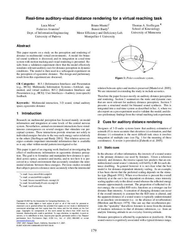 (PDF) Real-time auditory-visual distance rendering for a virtual ...