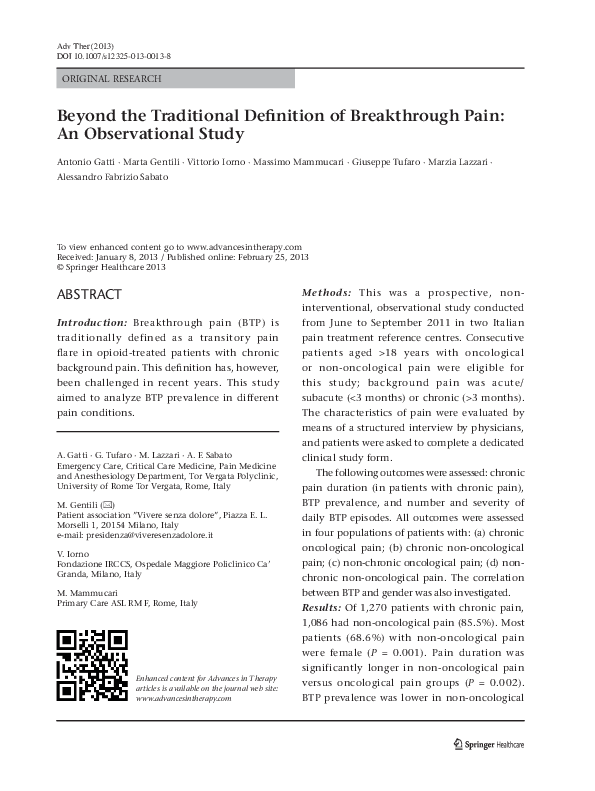 (PDF) Beyond the Traditional Definition of Breakthrough Pain: An ...