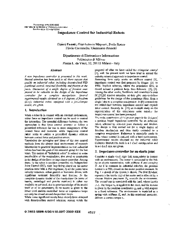 (PDF) Impedance control for industrial robots