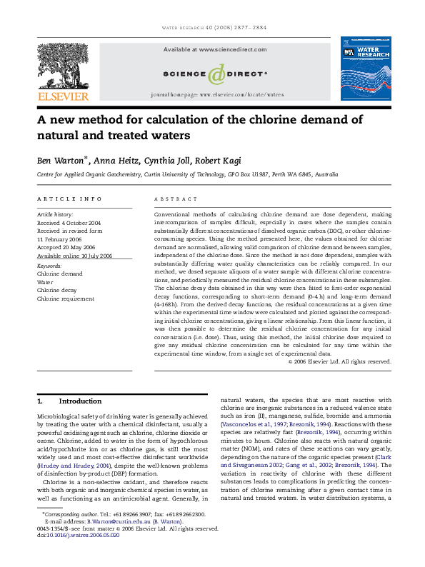 (PDF) A new method for calculation of the chlorine demand of natural and treated waters