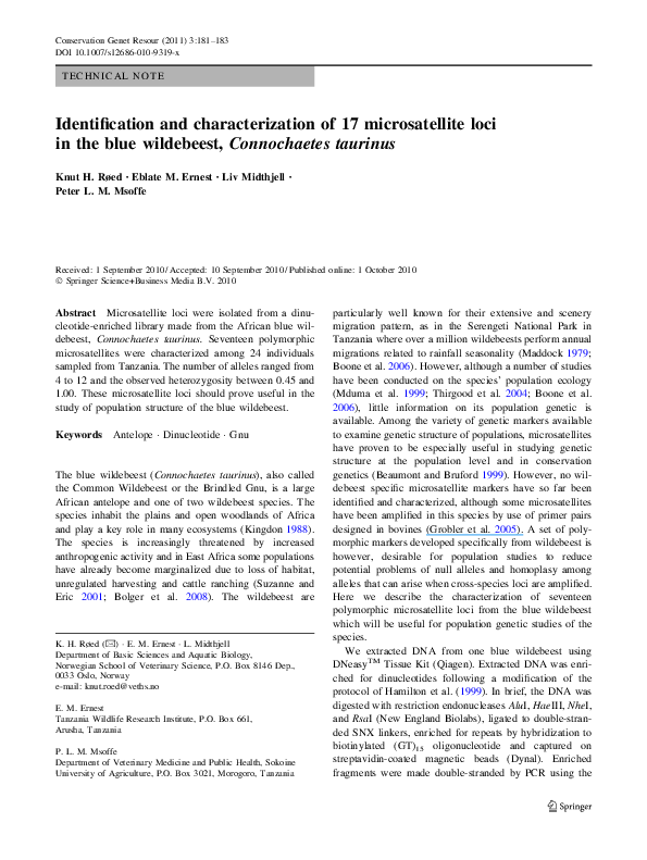 (PDF) Identification and characterization of 17 microsatellite primers ...