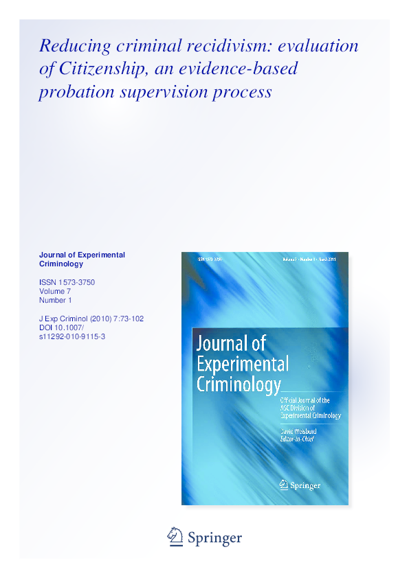 (PDF) Reducing criminal recidivism: evaluation of Citizenship, an ...
