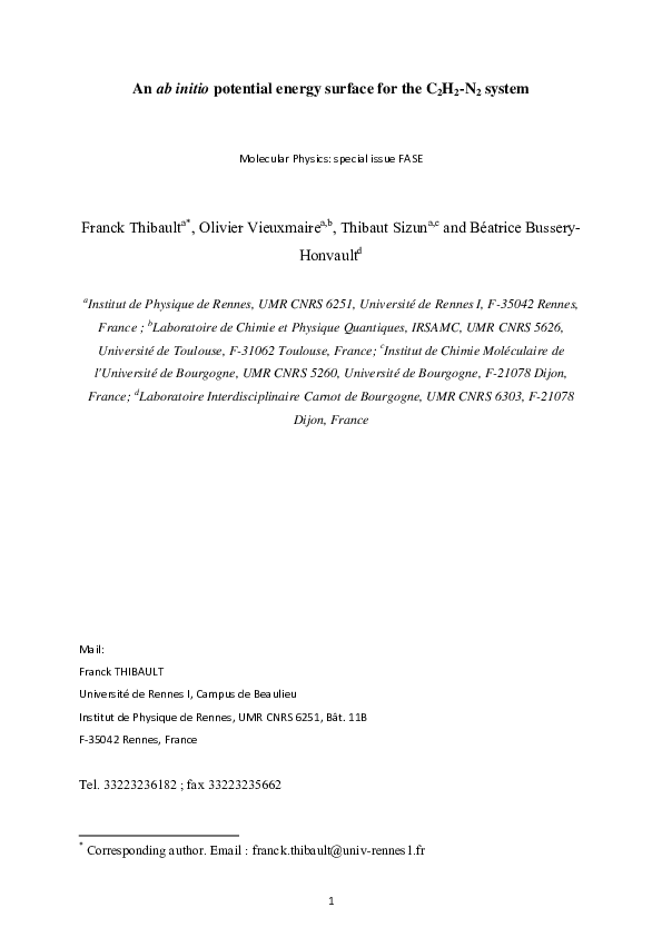 (PDF) An ab initio potential energy surface for the C 2 H 2 –N 2 system