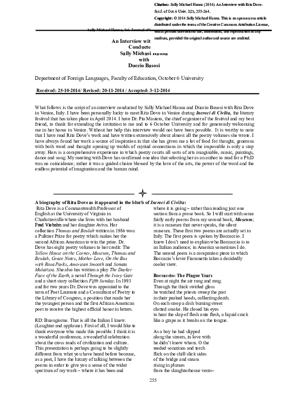 (DOC) An Interview with Rita Dove Conducted by Sally Michael Hanna