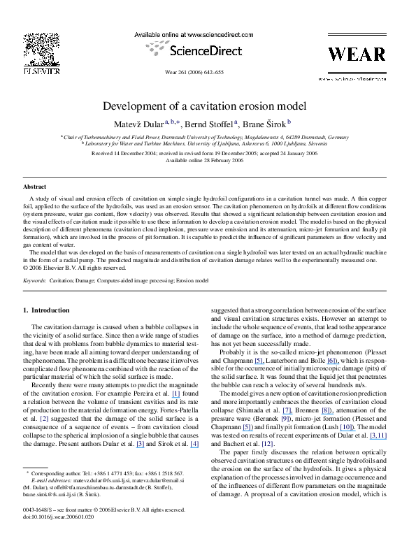 (PDF) Development of a cavitation erosion model