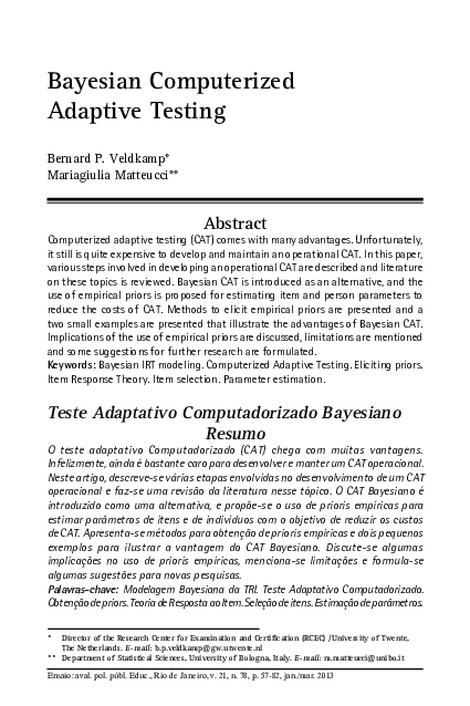 (PDF) Bayesian computerized adaptive testing
