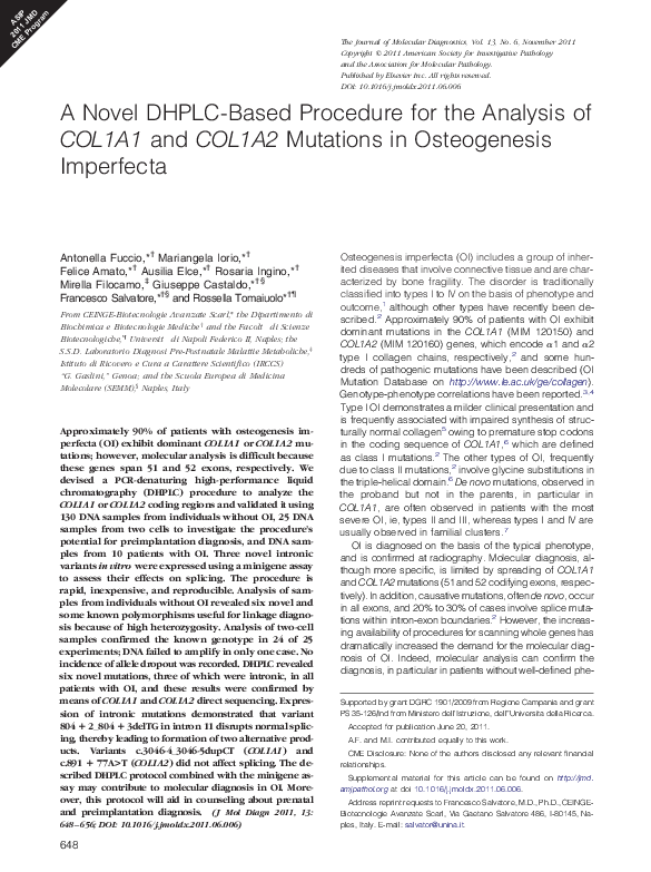 (PDF) A Novel DHPLC-Based Procedure for the Analysis of COL1A1 and ...