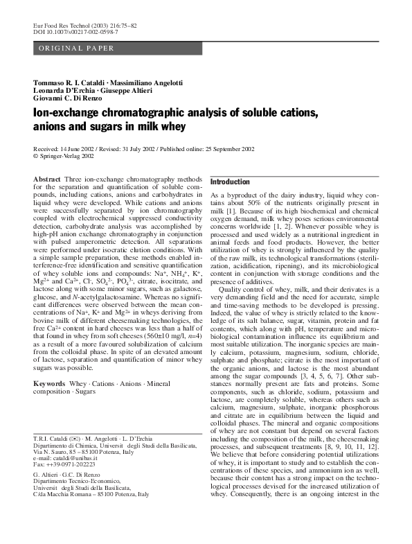 (PDF) Ionexchange chromatographic analysis of soluble cations, anions
