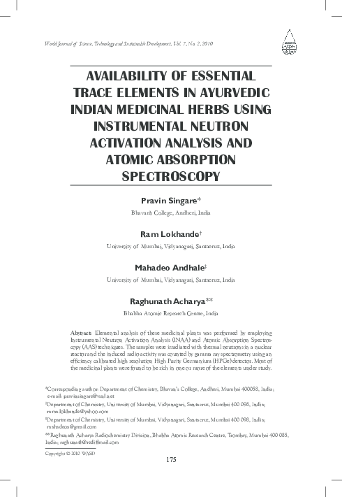 (PDF) AvAilAbility of essentiAl trAce elements in Ayurvedic indiAn ...