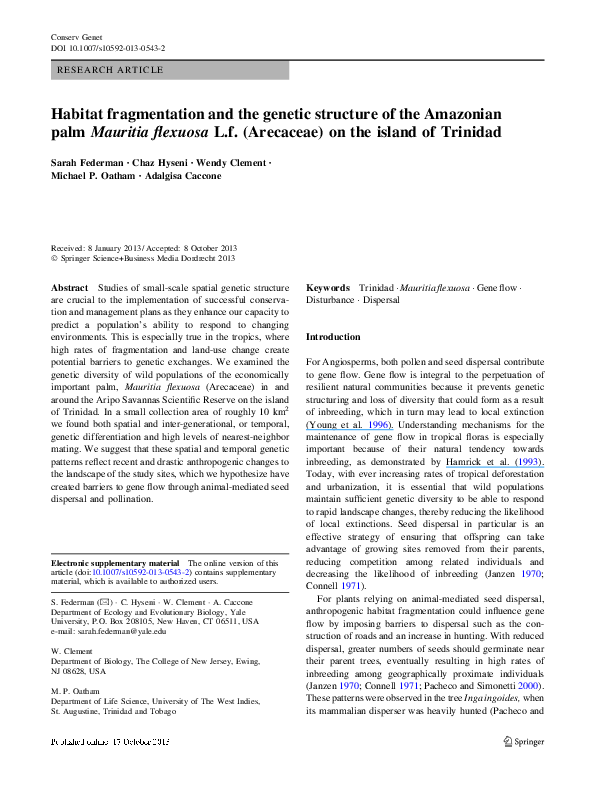(PDF) Habitat fragmentation and the genetic structure of the Amazonian ...