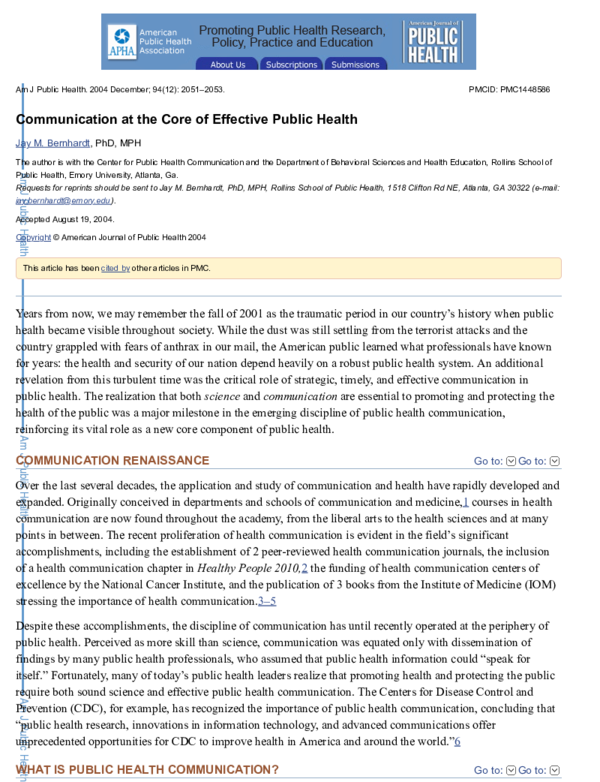 (PDF) Communication at the Core of Effective Public Health