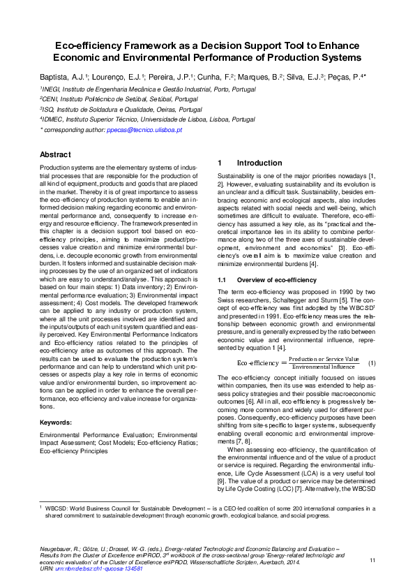 (PDF) Eco-efficiency Framework as a Decision Support Tool to Enhance ...