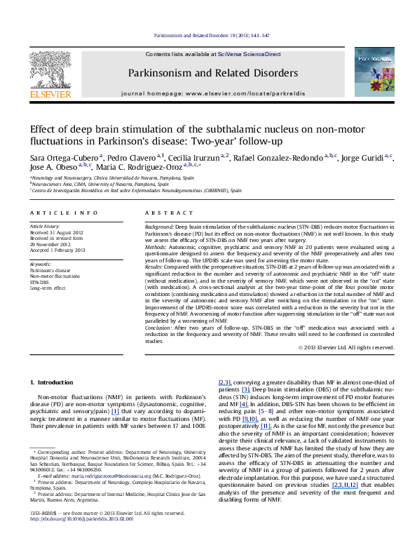 (PDF) Effect of deep brain stimulation of the subthalamic nucleus upon ...