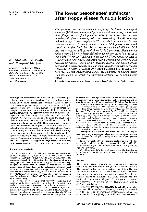(PDF) The lower oesophageal sphincter after floppy Nissen