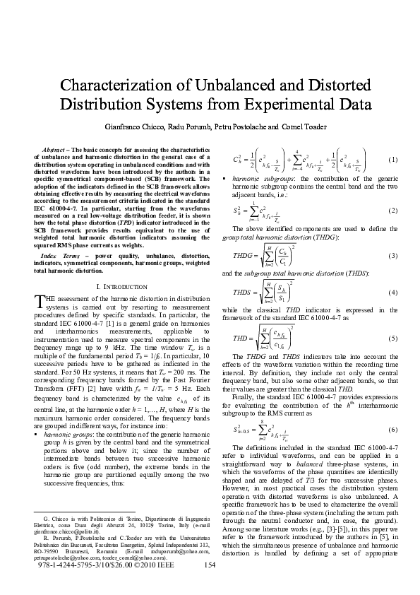 (PDF) Characterization of unbalanced and distorted distribution systems ...