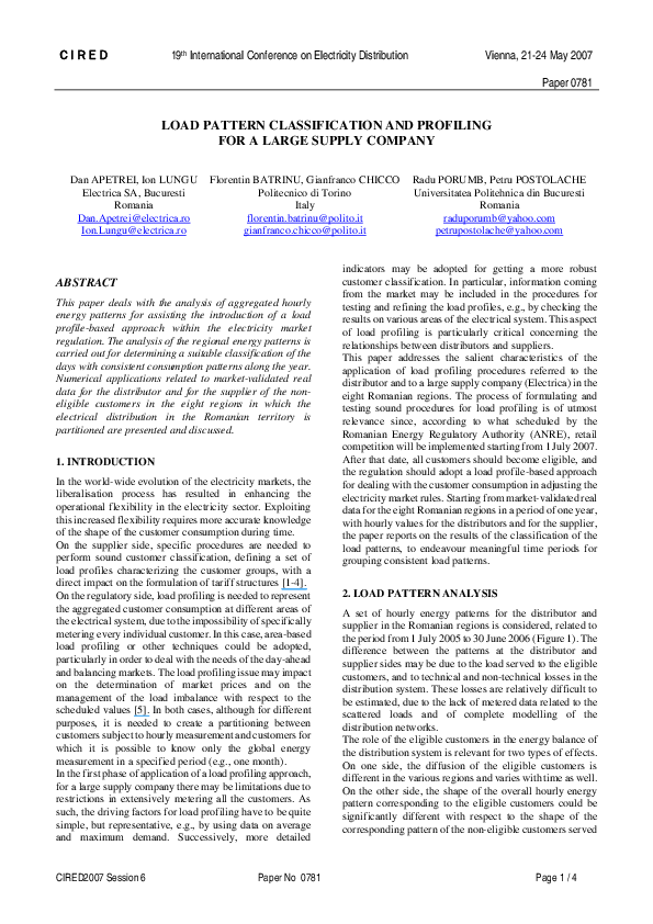 (PDF) Load Pattern Classification and Profiling for A Large Supply Company