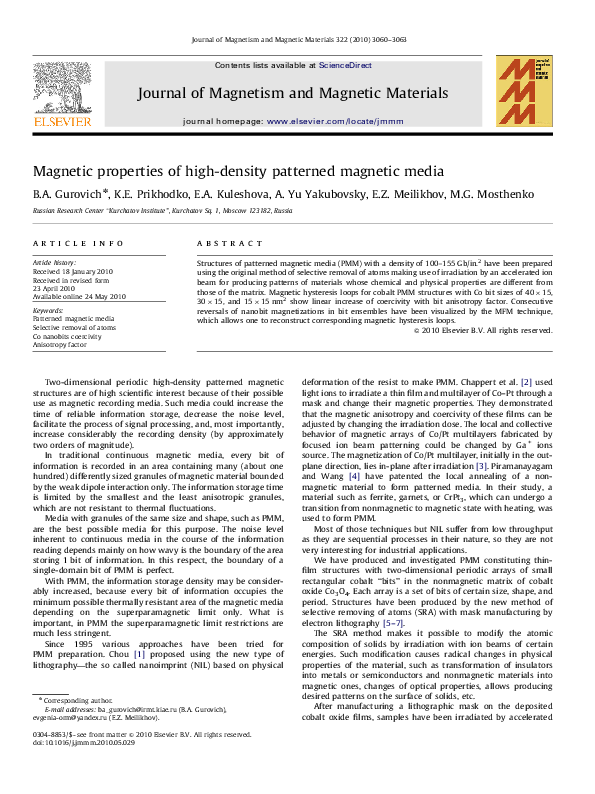 (PDF) properties of highdensity patterned media A
