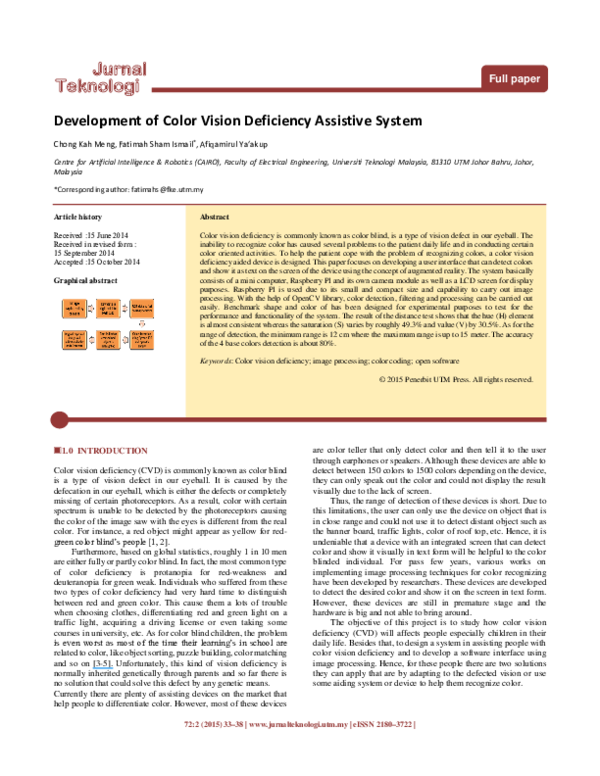 (PDF) Development of Color Vision Deficiency Assistive System