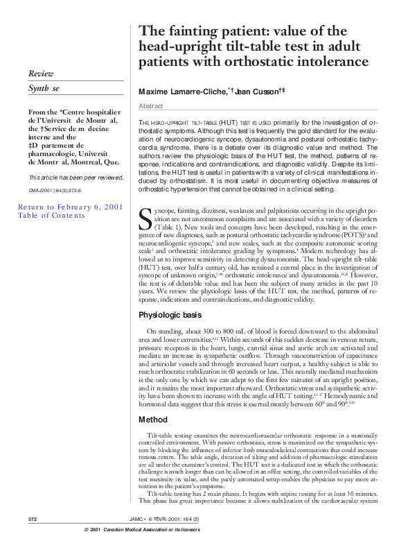 (PDF) The fainting patient: value of the head-upright tilt-table test ...