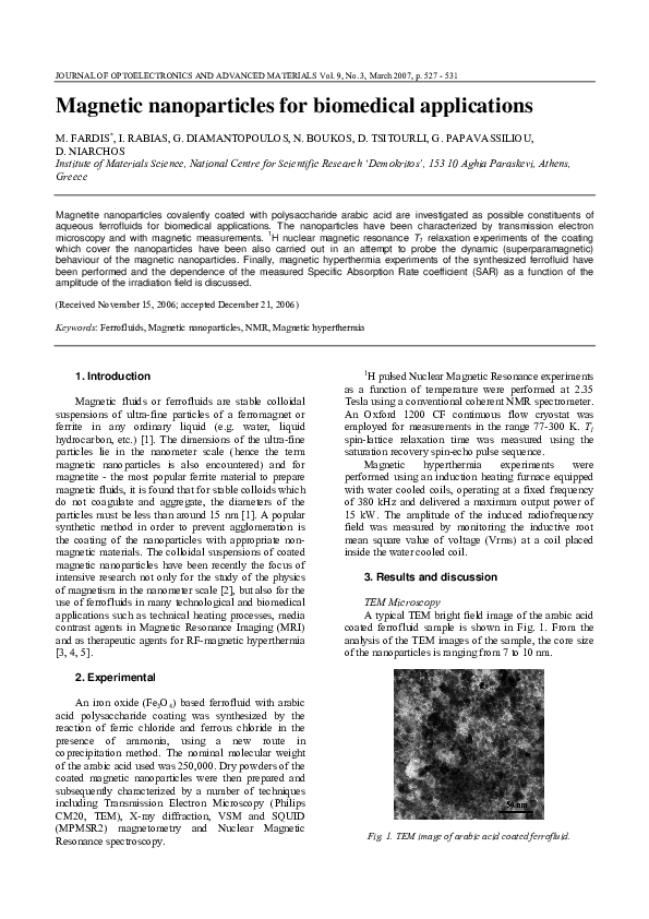 (PDF) Magnetic Nanoparticles for Biomedical Applications