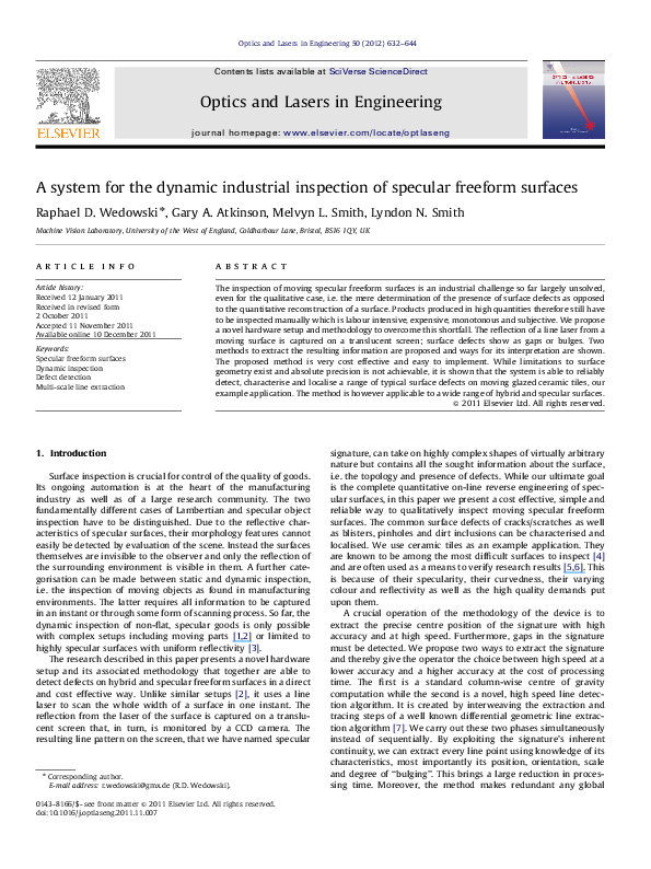 (PDF) A system for the dynamic industrial inspection of specular ...