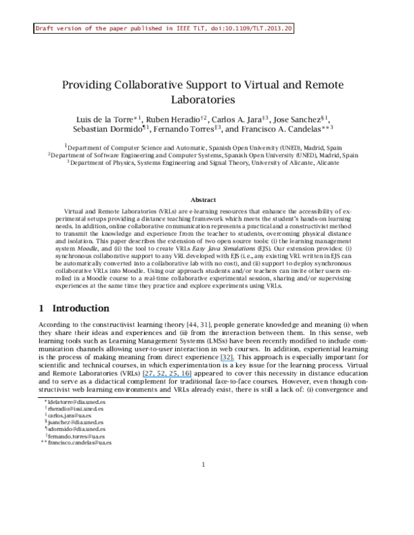 (PDF) Providing Collaborative Support to Virtual and Remote Laboratories
