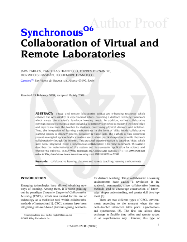(PDF) Synchronous collaboration of virtual and remote laboratories