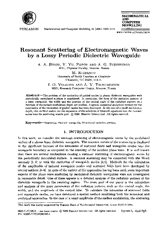 (PDF) Resonant scattering of electromagnetic waves by a lossy periodic ...
