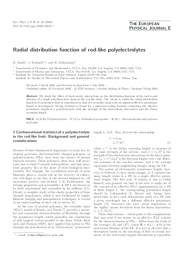 (PDF) Radial distribution function of rodlike polyelectrolytes