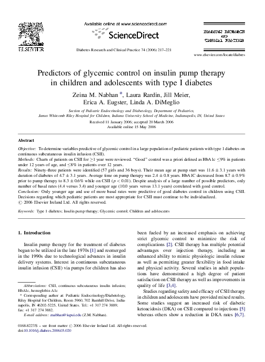 (PDF) Predictors of glycemic control on insulin pump therapy in ...