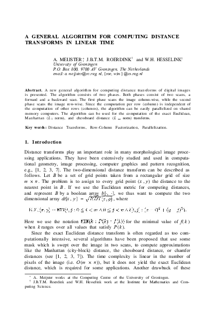 (PDF) A General Algorithm for Computing Distance Transforms in Linear Time