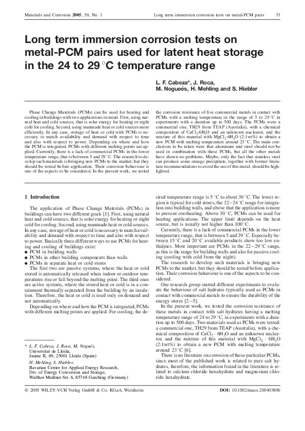 (PDF) Long term immersion corrosion tests on metal-PCM pairs used for ...