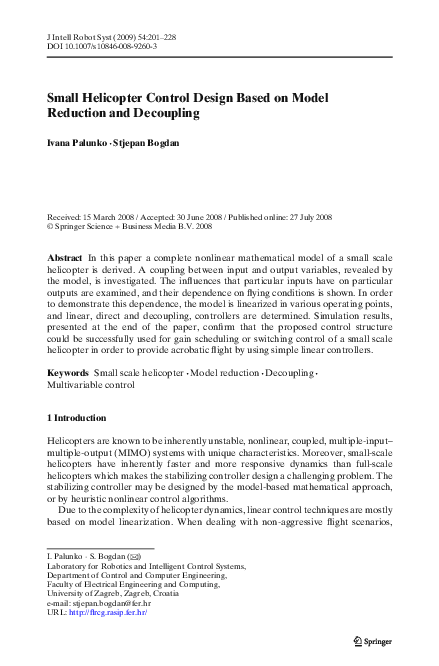 (PDF) Small Helicopter Control Design Based on Model Reduction and ...