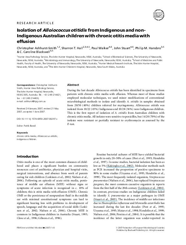 (PDF) Alloiococcus otitidis An emerging pathogen in otitis media