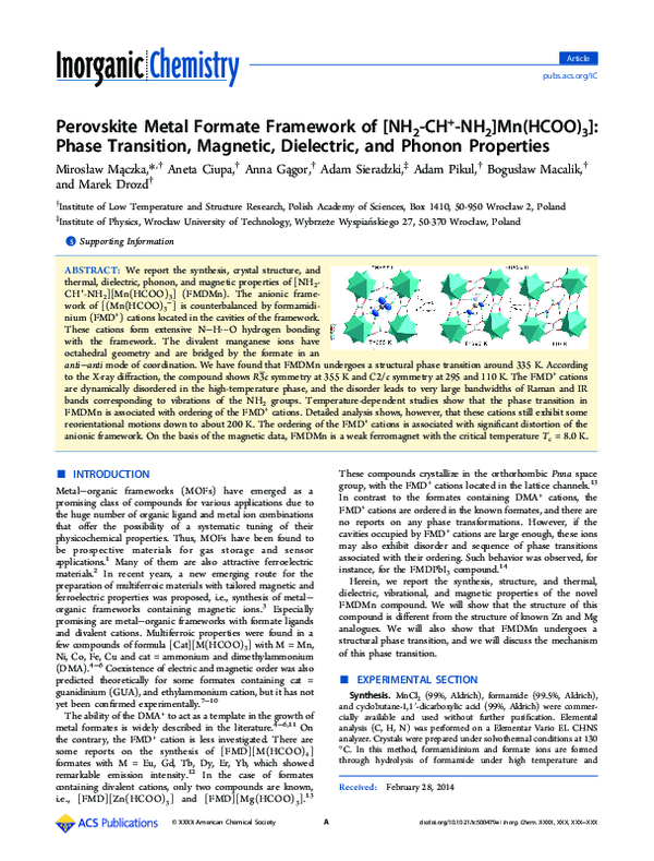 (PDF) Perovskite Metal Formate Framework of [NH 2 -CH + -NH 2 ]Mn(HCOO ...
