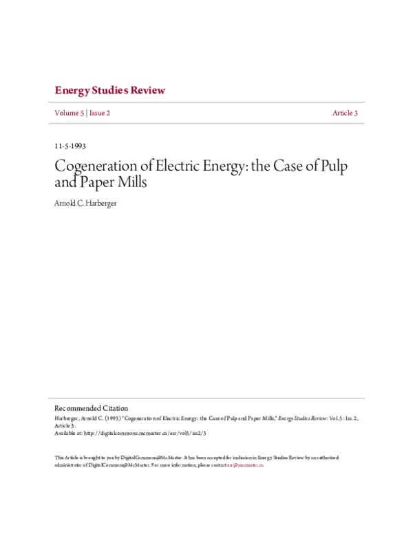 (PDF) Cogeneration of Electric Energy: the Case of Pulp and Paper Mills